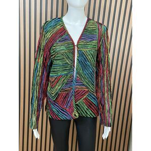 Laura Ashley Women's M Green Blazer Mesh Jacket VTG Grosgrain Funky Artsy Stripe